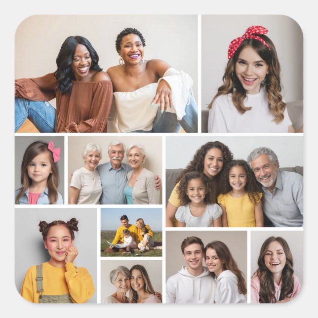 Create Your Own 10 Photo Collage Square Sticker (Front)