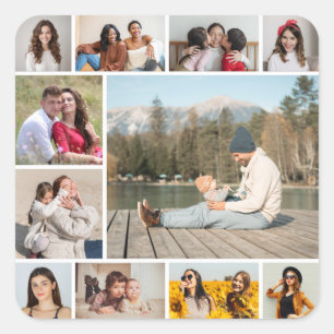 Create Your Own 11 Photo Collage Square Sticker