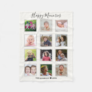 Create Your Own 12 Family Photo Collage Cream Fleece Blanket