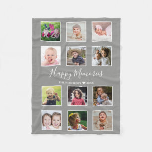 Create Your Own 12 Family Photo Collage Grey Fleece Blanket
