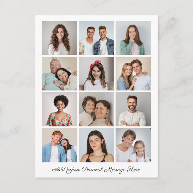 Create Your Own 12 Photo Collage Add Your Greeting Postcard (Front)