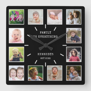 Create Your Own 12 Photo Collage Family Quote  Square Wall Clock