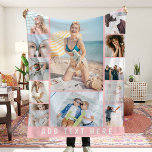 Create Your Own 12 Photo Collage Fleece Blanket<br><div class="desc">Create your very own personalised photo gift fleece blanket,  featuring a girly pink background that can be changed to any colour,  12 of your most favourite pictures,  and a simple text template for you to customise. This unique blanket makes a wonderful gift for yourself,  family or friends.</div>