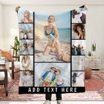 Create Your Own 12 Photo Collage Fleece Blanket<br><div class="desc">Personalised gift fleece blanket featuring a black background that can be changed to any colour,  12 photos of your choice,  and a simple text template. Makes a unique gift for yourself,  family or friends.</div>