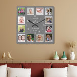 Create Your Own 12 Photo Collage Frame Gray Square Wall Clock<br><div class="desc">Create your own photo collage wall clock with 12 of your favorite pictures. The photo frame clock helps you treasure your special moments and also makes a thoughtful gift for parents, grandparents and friends. The personalized family clock makes it a perfect gift for all occasions. Personalize with family name and...</div>