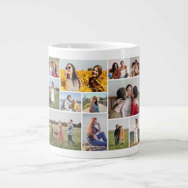 Create Your Own 12 Photo Collage Large Coffee Mug (Front)