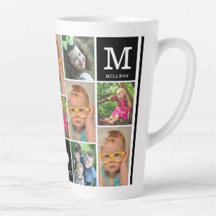 Create Your Own 12 Photo Collage Monogram Black Latte Mug