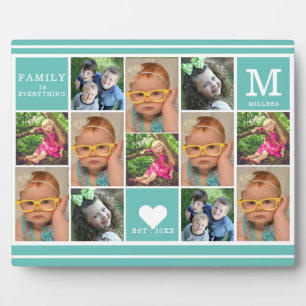 Create Your Own 12 Photo Collage Monogram Teal Plaque