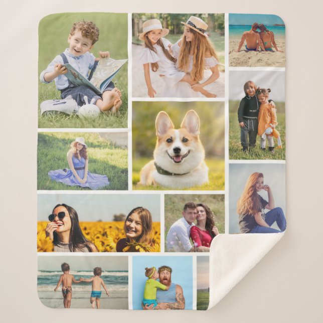 Create Your Own 12 Photo Collage Sherpa Blanket (Front)