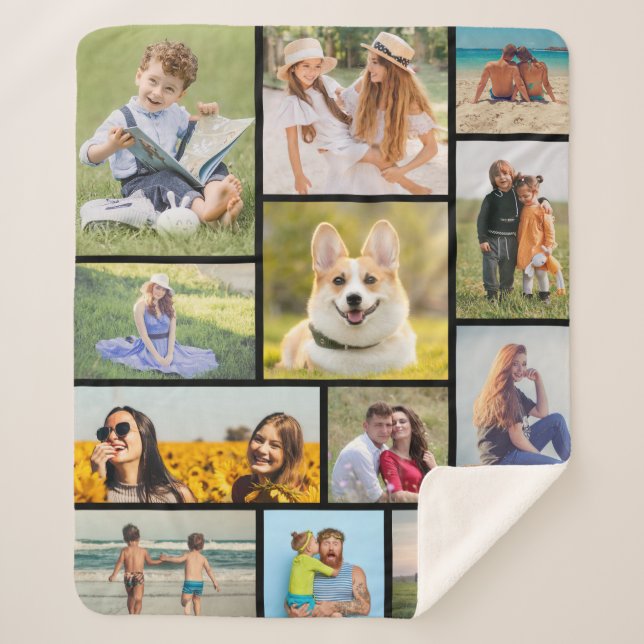Create Your Own 12 Photo Collage Sherpa Blanket (Front)