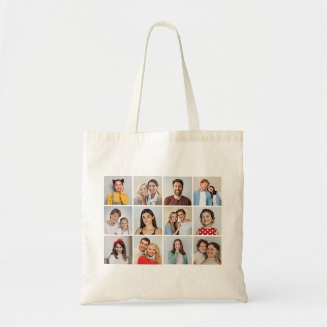 Create Your Own 12 Photo Collage Tote Bag (Front)