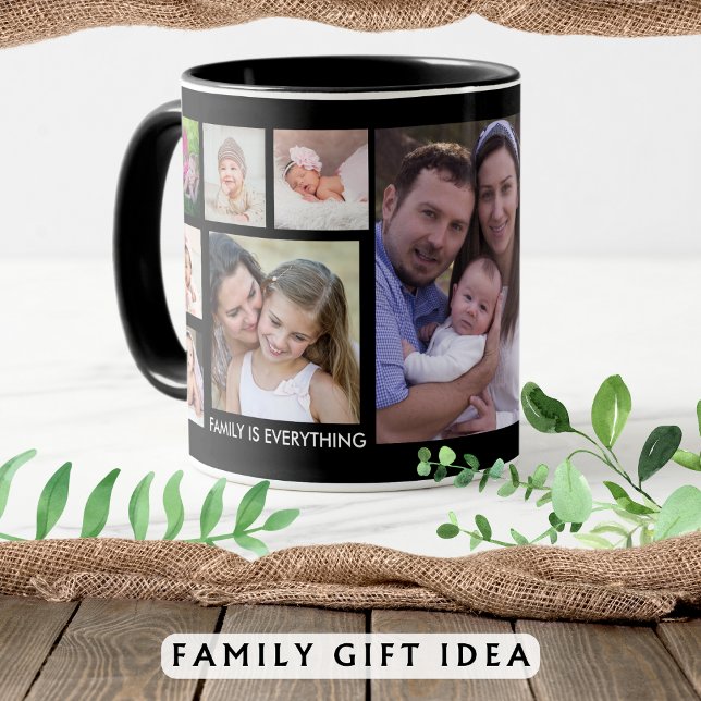 Create Your Own 13 Family Photo Collage Black   Mug (Create Your Own 13 Family Photo Collage Black Mug)