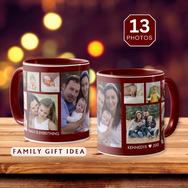 Create Your Own 13 Family Photo Collage Maroon Mug (Creator Uploaded)