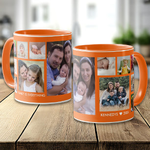 Create Your Own 13 Family Photo Collage Orange Mug