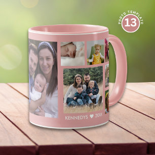 Create Your Own 13 Family Photo Collage Pink Mug