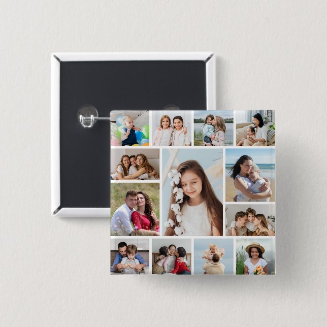 Create Your Own 13 Photo Collage 15 Cm Square Badge (Front & Back)
