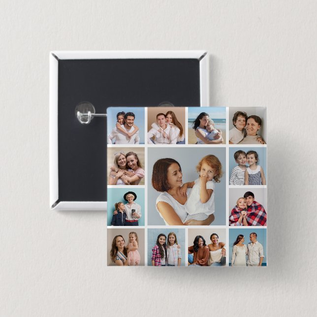 Create Your Own 13 Photo Collage Button (Front & Back)