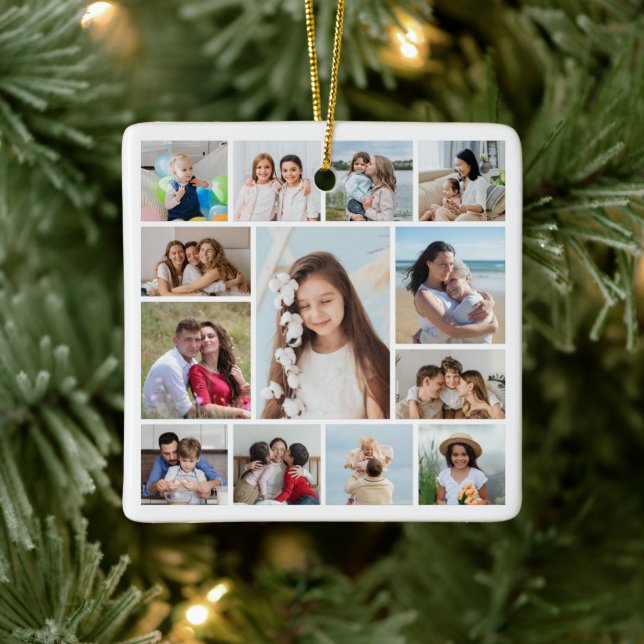 Create Your Own 13 Photo Collage Ceramic Ornament (Tree)