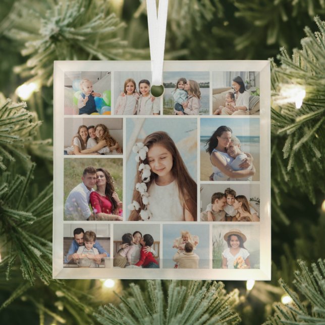 Create Your Own 13 Photo Collage Glass Tree Decoration (Insitu)