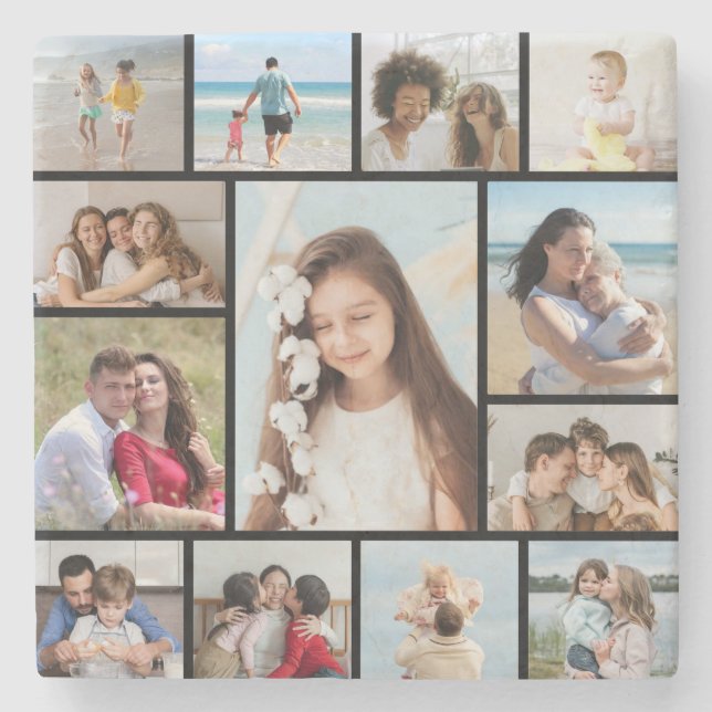 Create Your Own 13 Photo Collage Stone Coaster (Front)