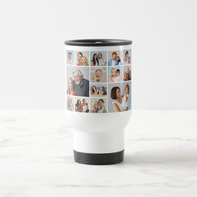 Create Your Own 14 Photo Collage Travel Mug (Center)