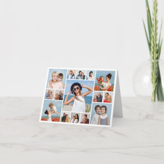 Create Your Own 15 Photo Collage Editable Colour Note Card (Front)