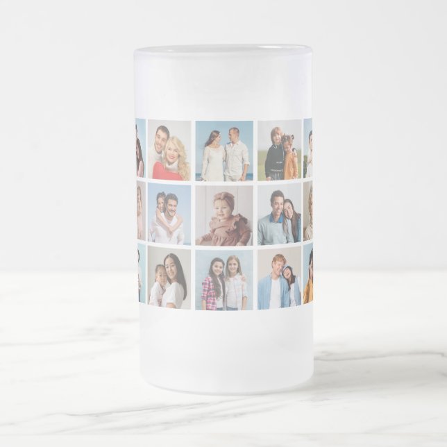 Create Your Own 15 Photo Collage Frosted Glass Beer Mug (Center)