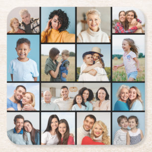 Create Your Own 15 Photo Collage Square Paper Coaster