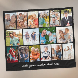 Create Your Own 16 Photo Collage Black Fleece Blanket