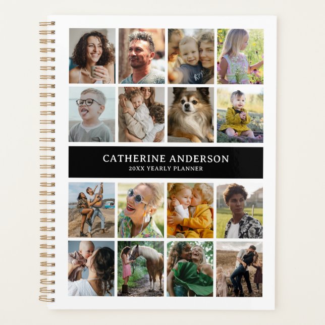 Create Your Own 16 Photo Collage Black Planner (Front)