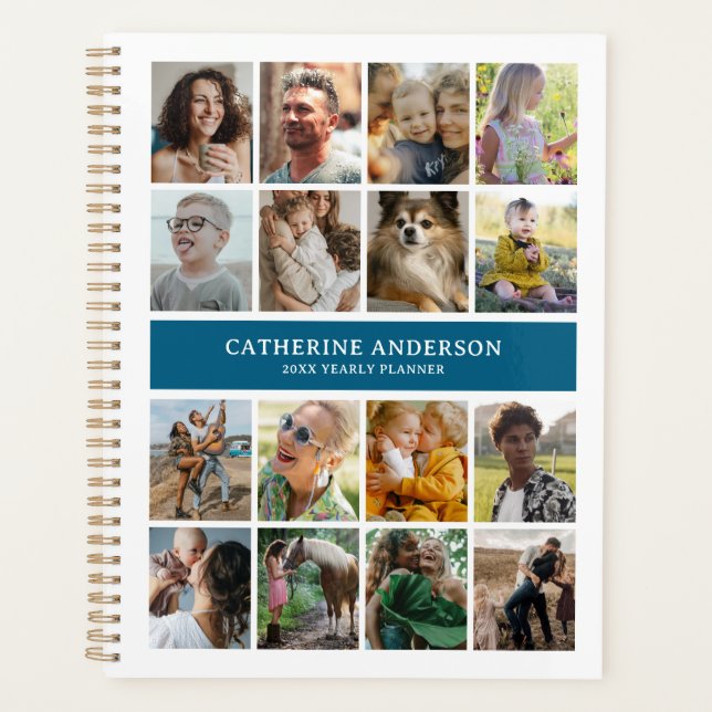 Create Your Own 16 Photo Collage Blue Planner (Front)
