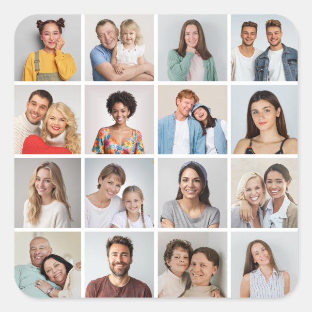 Create Your Own 16 Photo Collage Square Sticker (Front)