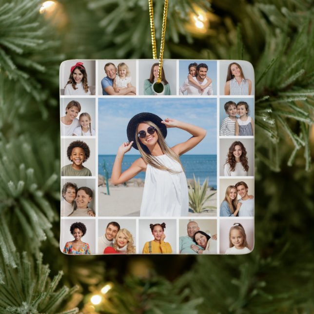 Create Your Own 17 Photo Collage Ceramic Ornament (Tree)