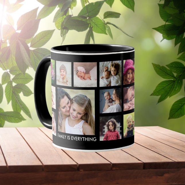 Create Your Own 18 Family Photo Collage Black Mug (Create Your Own 18 photo Collage Mug)