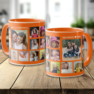 Create Your Own 18 Family Photo Collage Orange Mug