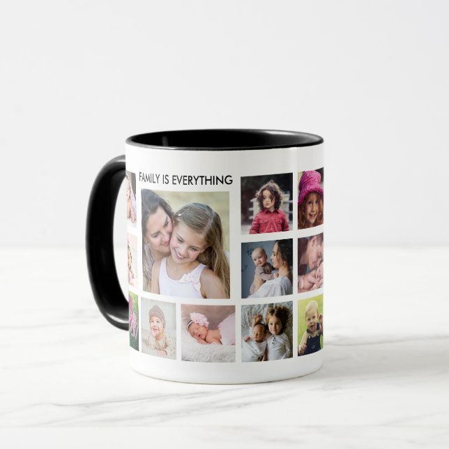 Create Your Own 18 Photo Collage Family Name White Mug (Front Left)
