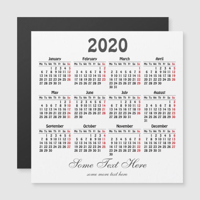 Create your own 2020 calendar Magnetic card (Front/Back)