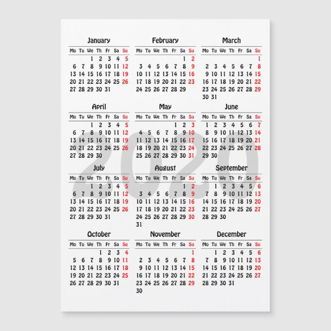 Create your own 2020 calendar Magnetic card (Front)