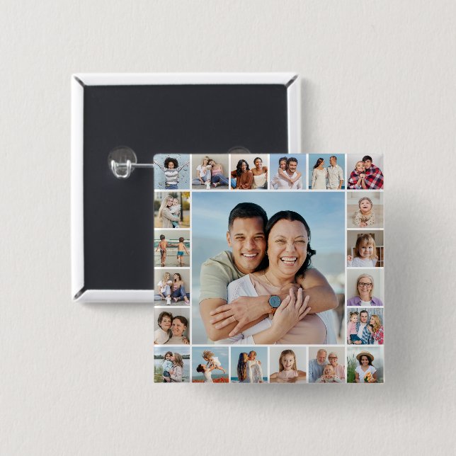 Create Your Own 21 Photo Collage 15 Cm Square Badge (Front & Back)
