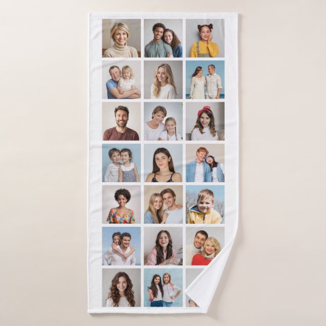 Create Your Own 21 Photo Collage Editable Colour Bath Towel (Bath Towel)