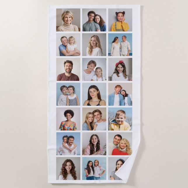 Create Your Own 21 Photo Collage Editable Colour Beach Towel (Front)
