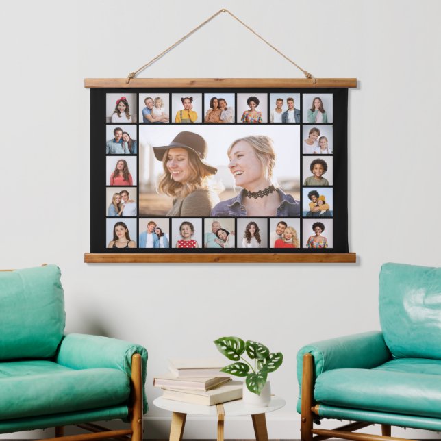 Create Your Own 21 Photo Collage Editable Colour  Hanging Tapestry (Living Room)
