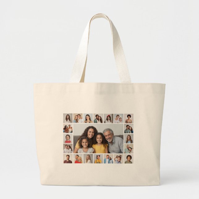 Create Your Own 21 Photo Collage Large Tote Bag (Front)