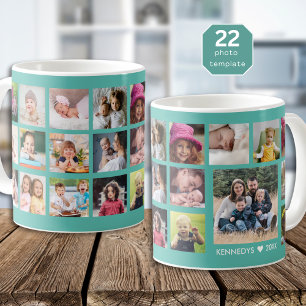 Create Your Own 22 Photo Collage Family Name Coffee Mug