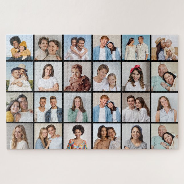Create Your Own 24 Photo Collage Editable Colour Jigsaw Puzzle (Horizontal)
