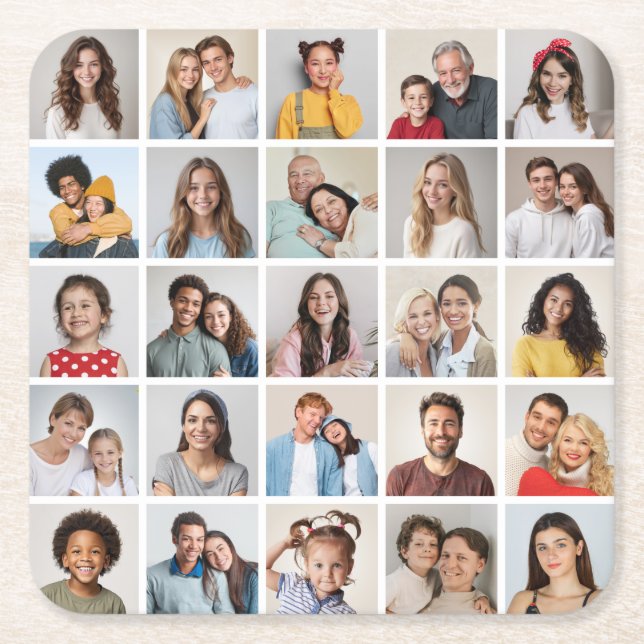 Create Your Own 25 Photo Collage Square Paper Coaster (Front)