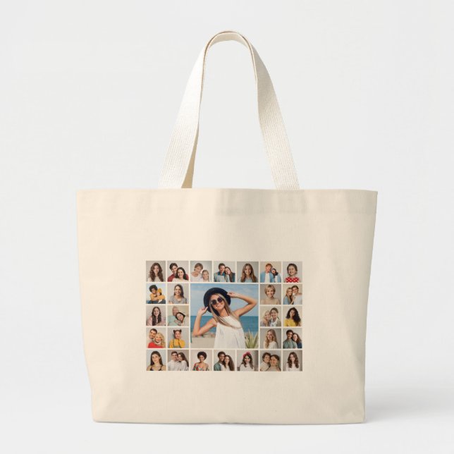 Create Your Own 27 Photo Collage Large Tote Bag (Front)