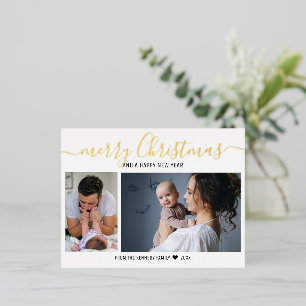 Create Your Own 2 Photo Baby First Christmas Foil Holiday Postcard