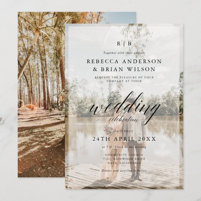 Create Your Own 2 Photo Chic Calligraphy Wedding Invitation (Front/Back)