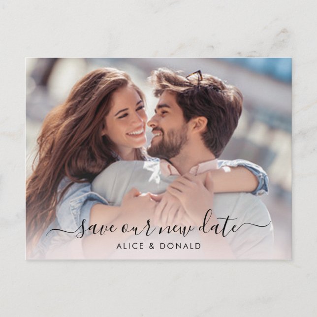 Create Your Own 2 Photo Wedding Change of Date Postcard (Front)